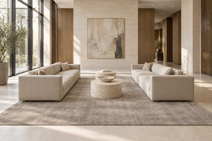 ligea visualisation of a lobby with a plain tip-sheared carpet in Pewter