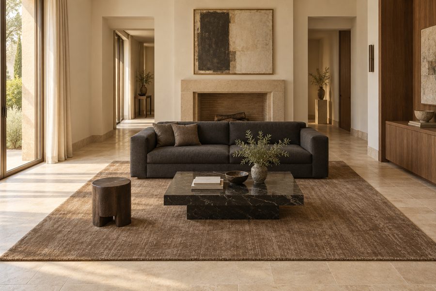 ligea visualisation of a suite with a plain tip-sheared carpet in Tobacco