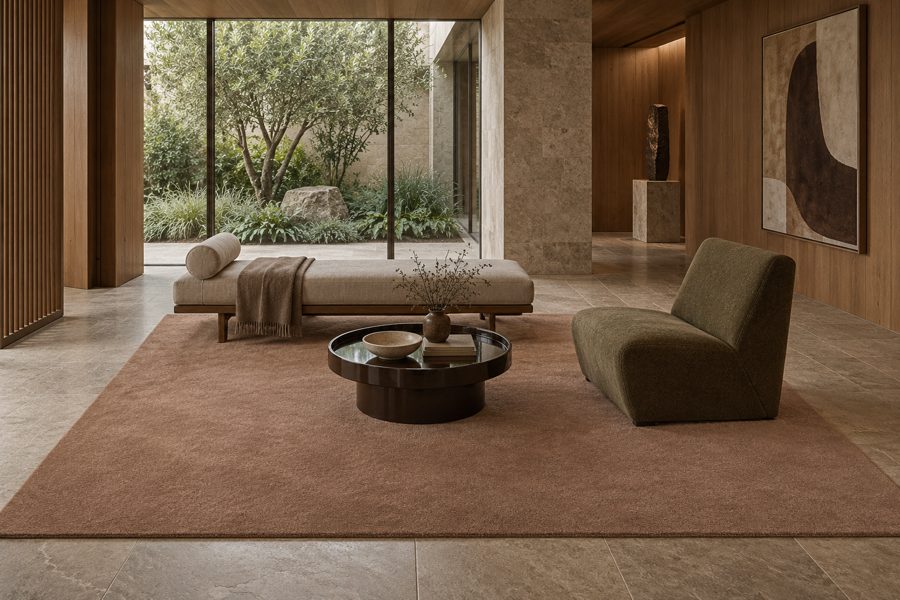 ligea visualisation of a lobby with a plain velvet carpet in Clay