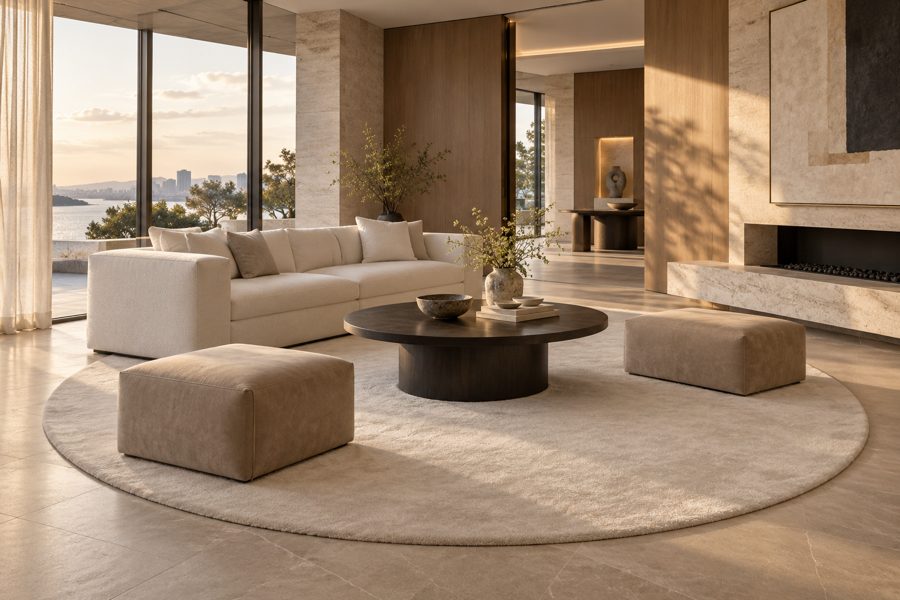 ligea visualisation of a suite with a plain velvet carpet in Ecru
