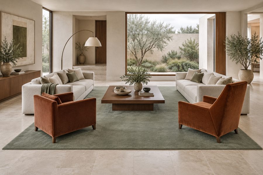 ligea visualisation of a suite with a plain velvet carpet in Lichen