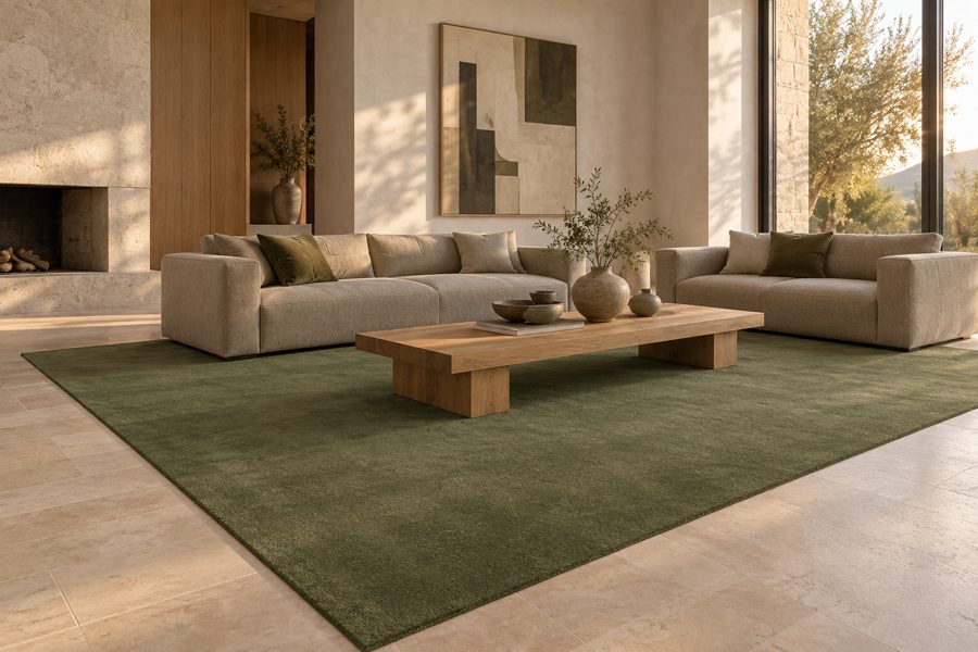 ligea visualisation of a suite with a plain velvet carpet in Moss