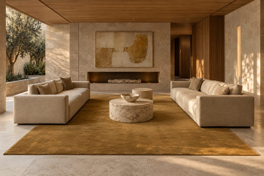 ligea visualisation of a lobby with a plain velvet carpet in Ochre