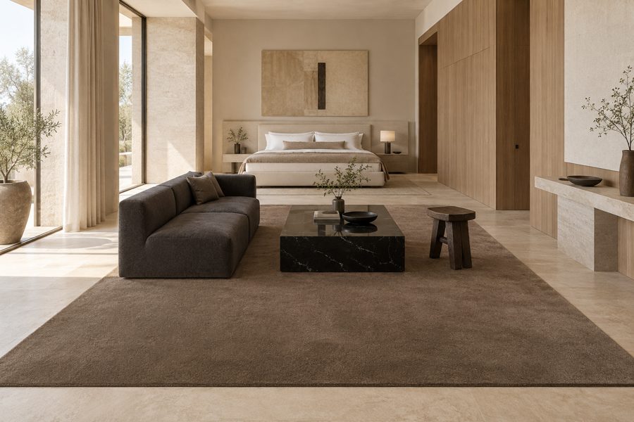 ligea visualisation of a suite with a plain velvet carpet in Umber