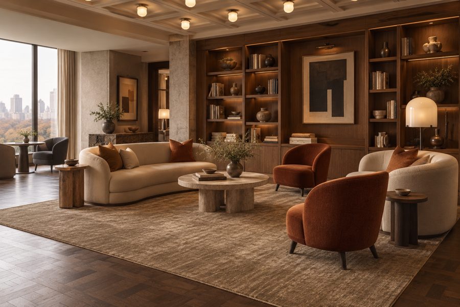 ligea visualisation of a lobby with a plain tip-sheared carpet in Camel