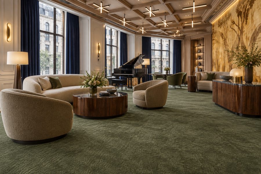 ligea visualisation of a lobby with a plain tip-sheared carpet in Moss