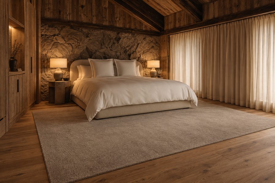 ligea visualisation of a suite with a plain velvet carpet in Mushroom