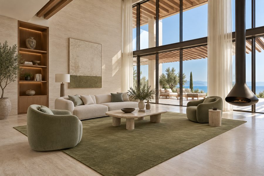 ligea visualisation of a lobby with a plain velvet carpet in Olive