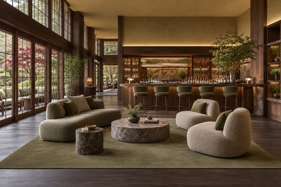 ligea visualisation of a bar with a plain velvet carpet in Olive