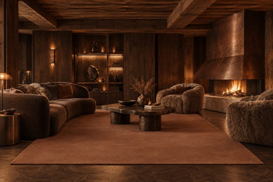 ligea visualisation of a lobby with a plain velvet carpet in Rust