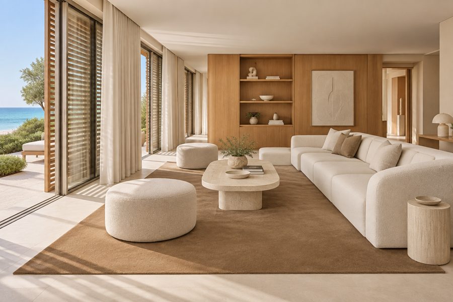 ligea visualisation of a suite with a plain velvet carpet in Tobacco