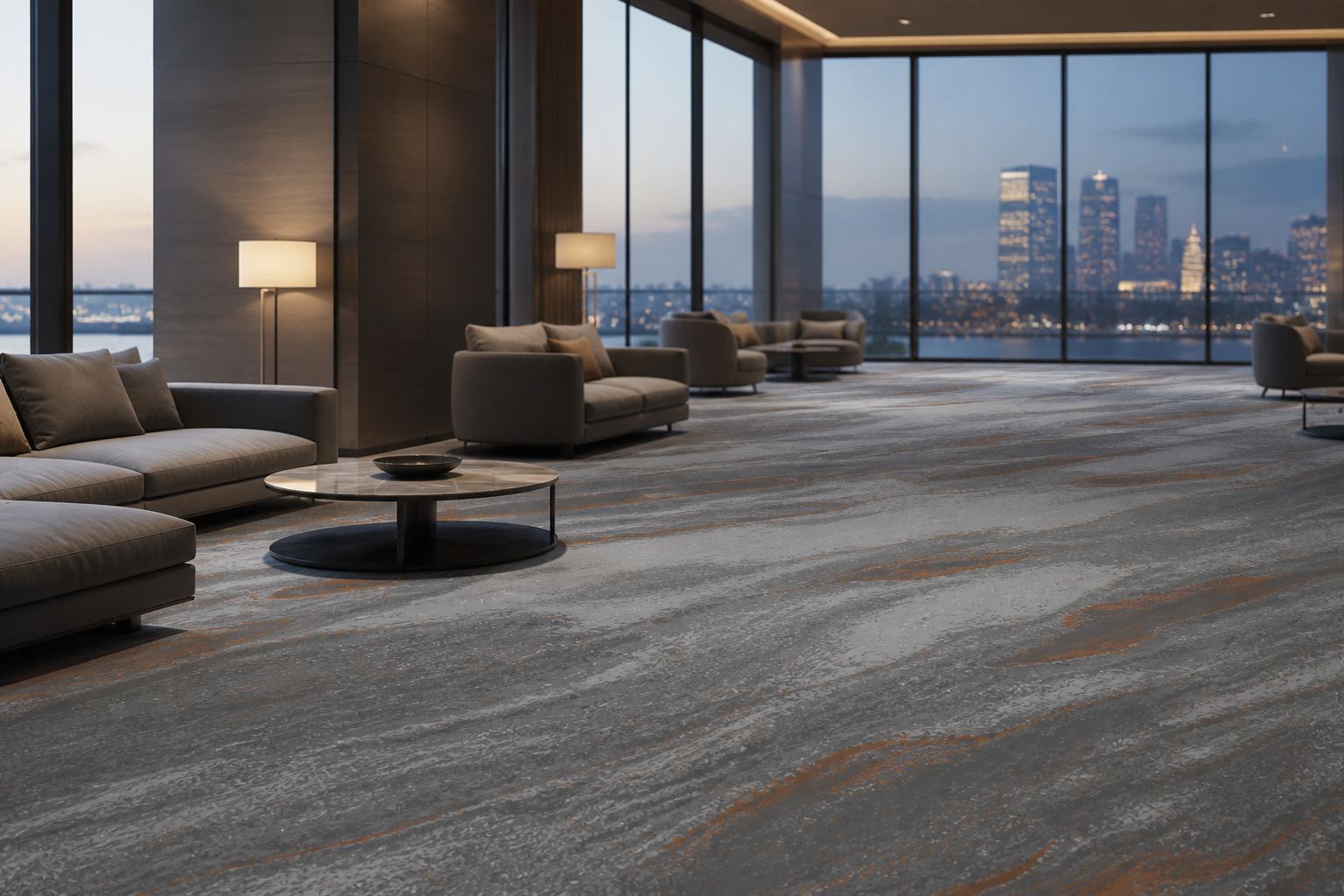 Hotel lobby with the bespoke carpet design at large scale