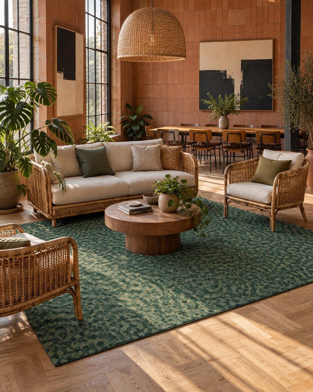 Maze rug by ligea in Bottle green, lobby visualisation