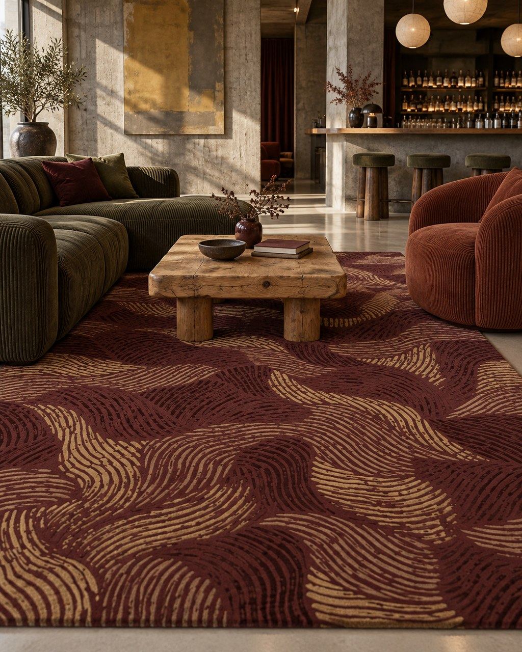 Strand rug by ligea in Oxblood, bar visualisation