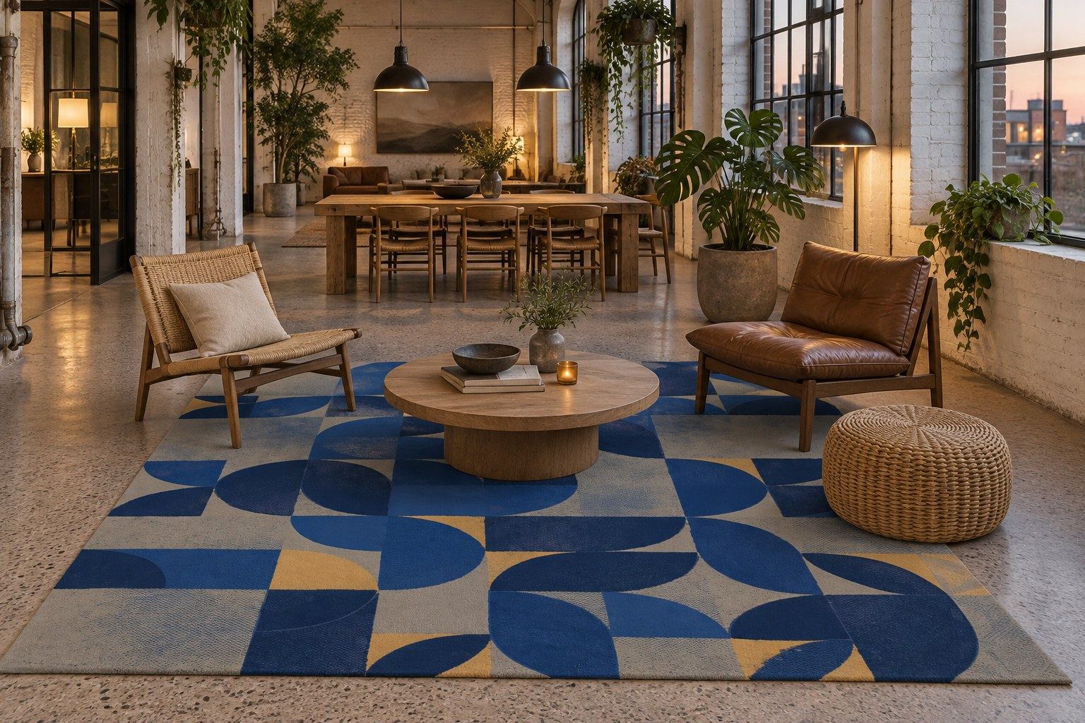 Pivot rug by ligea in Cobalt, lobby visualisation