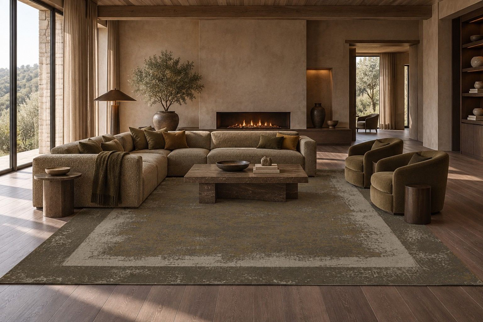 Halo rug by ligea in Walnut, lobby visualisation