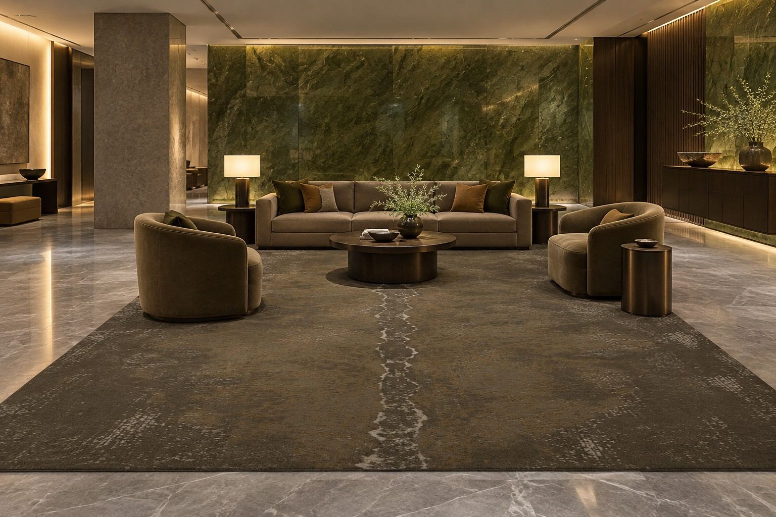 Washi rug by ligea in Bronze, lobby visualisation