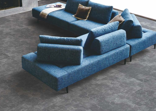 grey carpet tiles for high-traffic areas and under furniture with subtle comb pattern